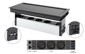 Versalogic VersaFlap Mono 2.0 elektrická zásuvka 3x 230V, FR RJ45 HDMI USB A/C + data černá (497050)