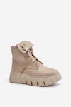 Zazoo 60511 Kožené Boty Dámské Na Platformě Zateplené Béžové 38