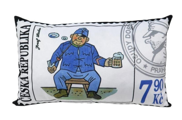 Švejk s půllitrem - poštovní známka/ Polštář 43x25cm - Josef Lada