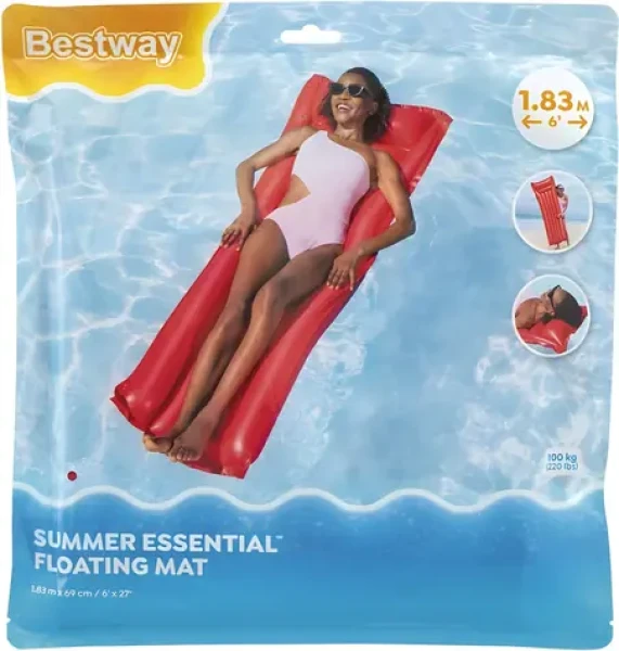 BESTWAY Nafukovací lehátko červené 183x69 cm / PVC / Nosnost 100 kg / Vhodné od 14 let (44007)