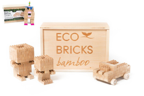 Stavebnice dřevěná 145ks ECO Bricks v dřevěné krabičce 25x9,5x17cm