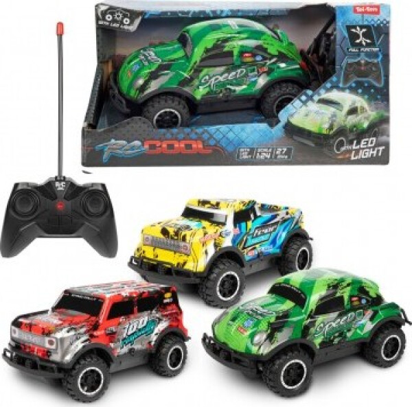 Auto RC terénní plast 16cm 27MHz na baterie svítící 3 druhy v krabici 24x12,5x13cm