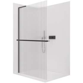 CERANO Sprchová zástěna Walk-in Onyx L-levá vzpěra - 8 mm + polička/držák na ručníky - černá matná, rýhované sklo - 60x200 cm