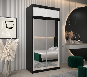 Šatní skříň Abi T3 s nástavcem Barva korpusu: Černá, Rozměry: 120 cm, Dveře: Bílá