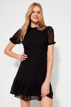Trendyol černá sukně rovného střihu volán Mini šifon lemované tkané šaty