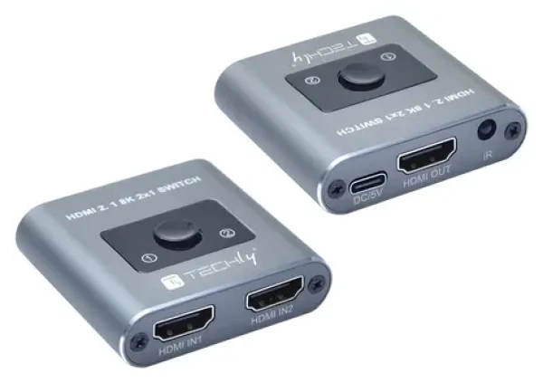 Techly HDMI-2128KT šedá / HDMI přepínač / 2x HDMI vstup / 1x HDMI výstup / 8K 60 Hz / dálkové ovládání (IDATA-HDMI-2128KT)