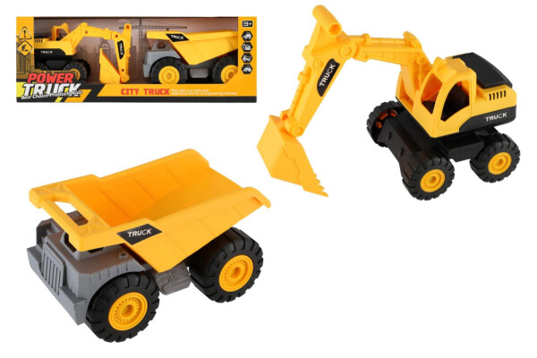 Auto stavební 2ks plast 18cm na volný chod v krabici 39x14x11,5cm