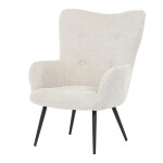 Křeslo "ušák", potah krémová látka, nohy černý kov