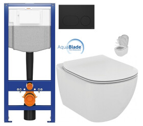 CERSANIT předstěnový instalační systém s černým tlačítkem K97-0637 + WC Ideal Standard Tesi se sedátkem SoftClose, AquaBlade K97-526 0637 TE1