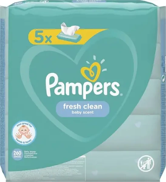 Pampers Fresh Clean dětské vlhčené ubrousky 5 x 52 ks (8001841078137)