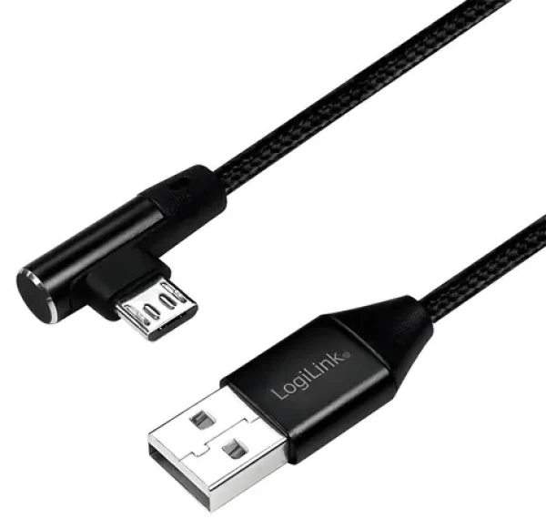 LogiLink USB-A - Micro-USB 1m černá / Kabel / opletený / úhlový 90° / USB 2.0 (CU0142)