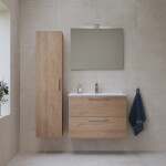 Koupelnová sestava s umyvadlem 80 cm včetně umyvadlové baterie, vtoku a sifonu VitrA Mia zlatý dub KSETMIA80D KSETMIA80D