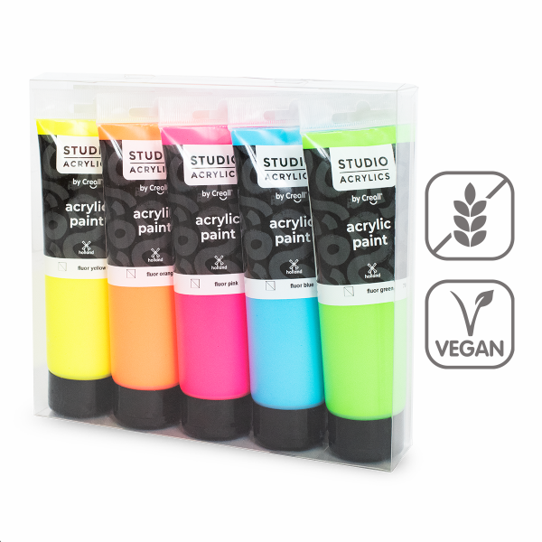 Creall sada fluorescenčních akrylových barev Studio acrylics, 5 × 120 ml, mix barev