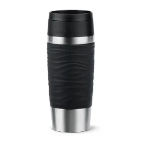 Emsa Travel Mug Waves 0,36 l černá / Termohrnek / nerezová ocel / silikonový povrch (N2021200)