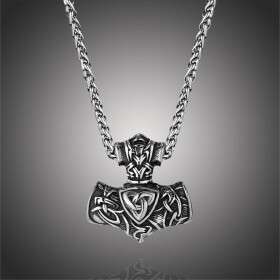 Pánský náhrdelník Thórovo kladivo - MJOLNIR - chirurgická ocel, 60 cm Vintage