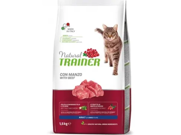 Natural Trainer Cat Adult hovězí 1.5kg / Granule pro kočky / pro dospělé kočky starší jednoho roku (8059149029672)