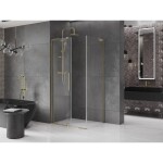 MEXEN/S - Velar L sprchový kout, posuvné dveře 120 x 75 cm, transparent, zlato 871-120-075-03-50