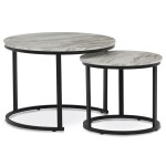 Set 2 ks stolků, MDF deska, dekor bílý mramor, kovová podnož, černý lak