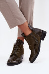 Lakované dámské kotníkové boty s ozdobným reliéfem vyhřívané Vinceza 16477 tmavě zelené 37