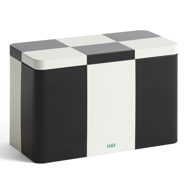 HAY Plechová dóza Tin Medium Black/Off-white, černá barva, bílá barva, kov
