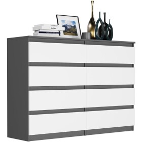 DumDekorace Moderní komoda s 8 zásuvkami R-140-S8 - různé barevné varianty antracit mix bílá
