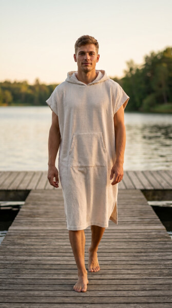 Pánské vaflové pončo Saimaa s kapucí Egret L-XL
