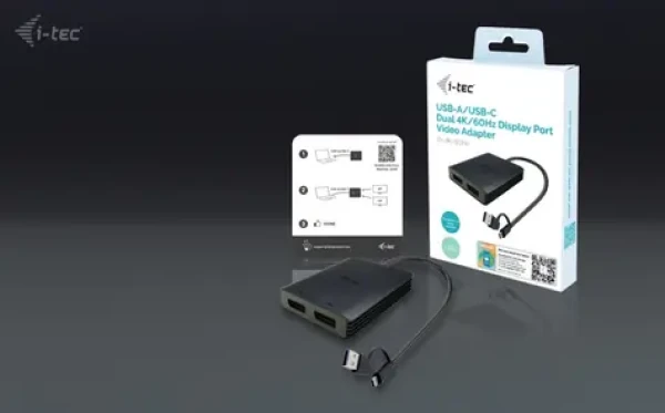 I-tec adaptér USB-A a USB-C Dual 4K DP černá / Redukce / 2x DisplayPort / 4K 60Hz / 0,27 m (CADUAL4KDP)