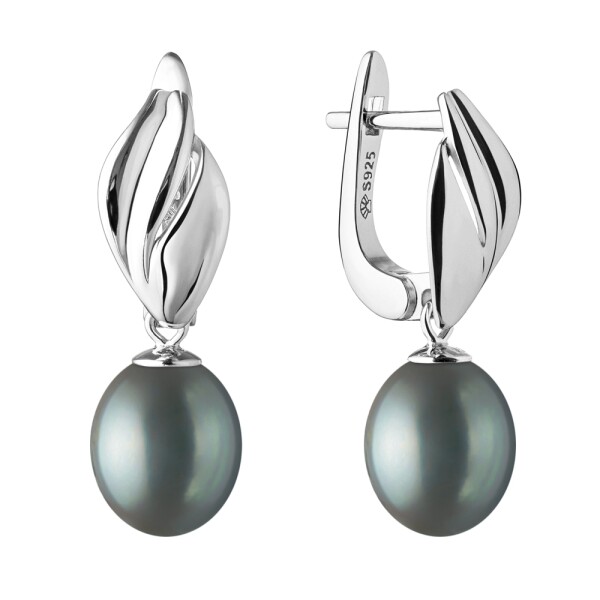 Stříbrné náušnice s černou řiční perlou Juliana, stříbro 925/1000, Černá