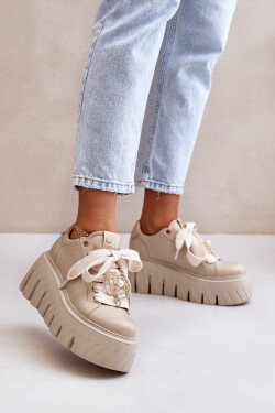 Dámské tenisky na masivní podrážce se zlatou ozdobou CheBello 4530 Béžové 41