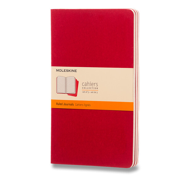 Sešity Moleskine Cahier, L, linkované, 3 ks - červený