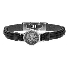 Pánský náramek Odinův vlk - pravá kůže, chirurgická ocel, Černá 22 cm