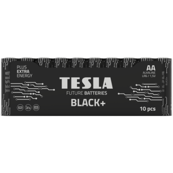 TESLA BLACK+ alkalická baterie AA 10 ks / LR06 / tužková / fólie                 (14061010)