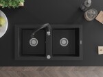 MEXEN/S - Mario granitový dřez 2-bowly včetně baterie Savita, černá/stříbrná metalik 6504-73-672601-70
