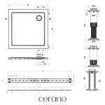 CERANO - Sprchová vanička čtvercová Brio - SMC/minerální kompozit - strukturovaná bílá - 90x90x4 + čelní panel + nožičky CER-235302