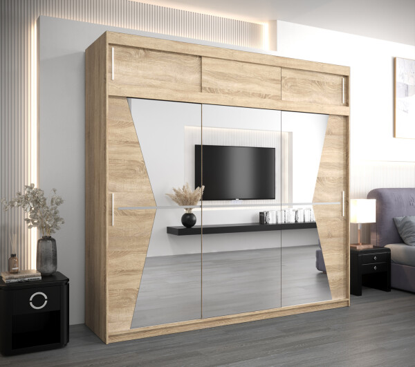 Šatní skříň Abi Ma s nástavcem Barva korpusu: Dub Sonoma, Rozměry: 250 cm, Dveře: Dub sonoma