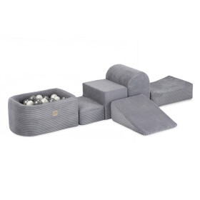 PLUSH NEST PLUSH NEST Mini hřiště s bazénem a 100 míčky šedý prémiový manšestr