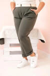 Dámské bavlněné kalhoty Plus Size s páskem khaki 4XL