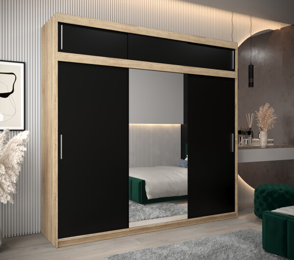 Šatní skříň Abi T1 s nástavcem Barva korpusu: Dub Sonoma, Rozměry: 250 cm, Dveře: Černá