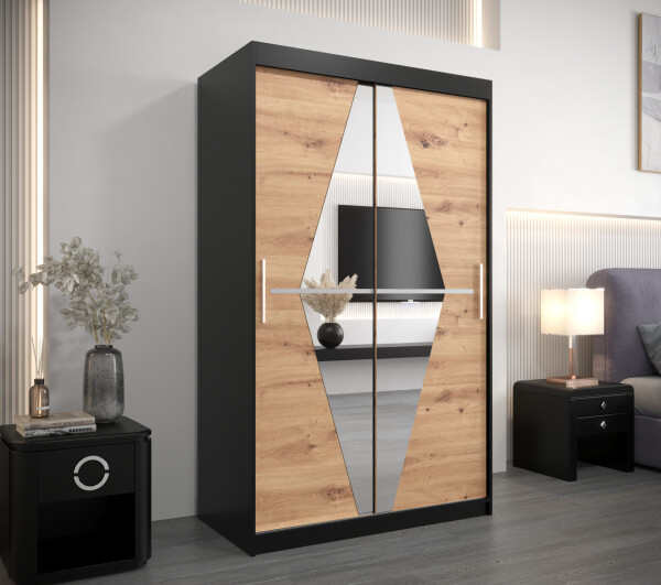 Šatní skříň Abi Bo Barva korpusu: Černá, Rozměry: 120 cm, Dveře: Dub artisan