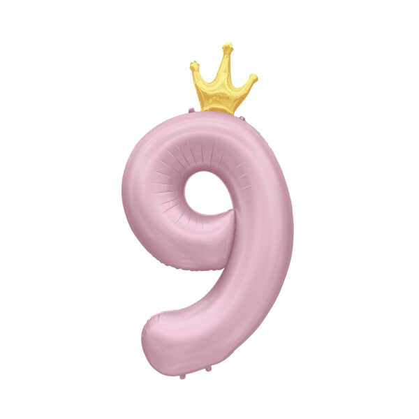 Balónek fóliový 82 cm světle růžový s korunkou číslo 9 - Albi