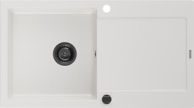 MEXEN/S - Leo granitový dřez 1 s odkapávačem 900x500 mm,bílá,+ černý sifon 6501901010-20-B