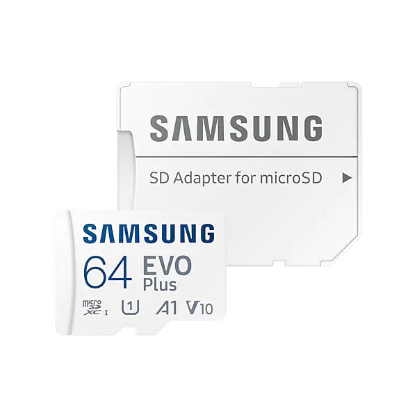 SAMSUNG Micro SDXC 64GB EVO Plus + SD adaptér / U1 / V 10 / A1 / Čtení: 130MBps (MB-MC64KA/EU)