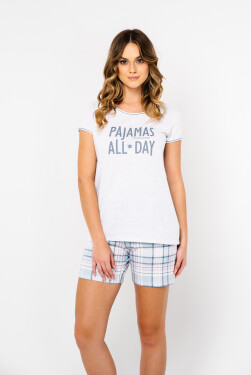 Glamour dámské pyžamo, krátký rukáv, krátké kalhoty světlá melanž/potisk