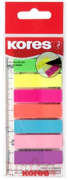 Kores Neonové záložky Index Strips na pravítku 45x12 mm 8 barev