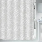 SPIRELLA Sprchový závěs PEER bílý / motiv čtverců / polyester / 180 x 200 cm