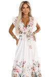 609-1 Saténové maxi šaty s výstřihem a květinovým ombre - elegance v boho stylu UNI