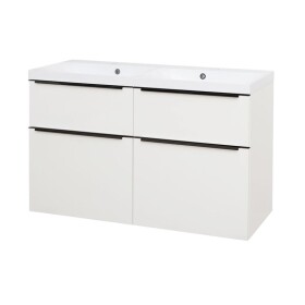 Mereo Mailo, koupelnová skříňka s umyvadlem z litého mramoru 121 cm, bílá, černé madlo CN513MB