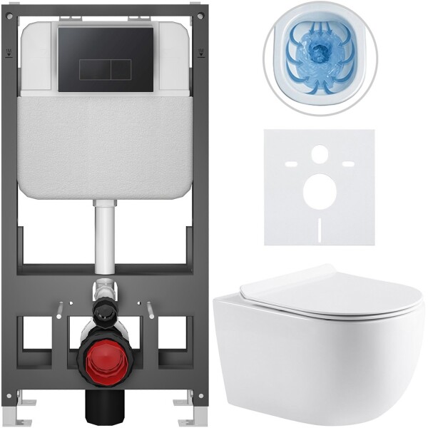 CERANO - Kompletní WC set Basic/Felci - bílá lesklá - WC tlačítko Modulo/Černá - volně stojící - předstěnová instalace - 53x37 CER-8050BD86097