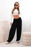 Dámské viskózové kalhoty s širokými nohavicemi a volánky černý UNI