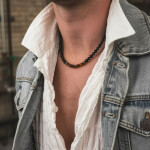 Pánský náhrdelník Sebastien - onyx, tygří oko, chirurgická ocel, Černá 45 cm